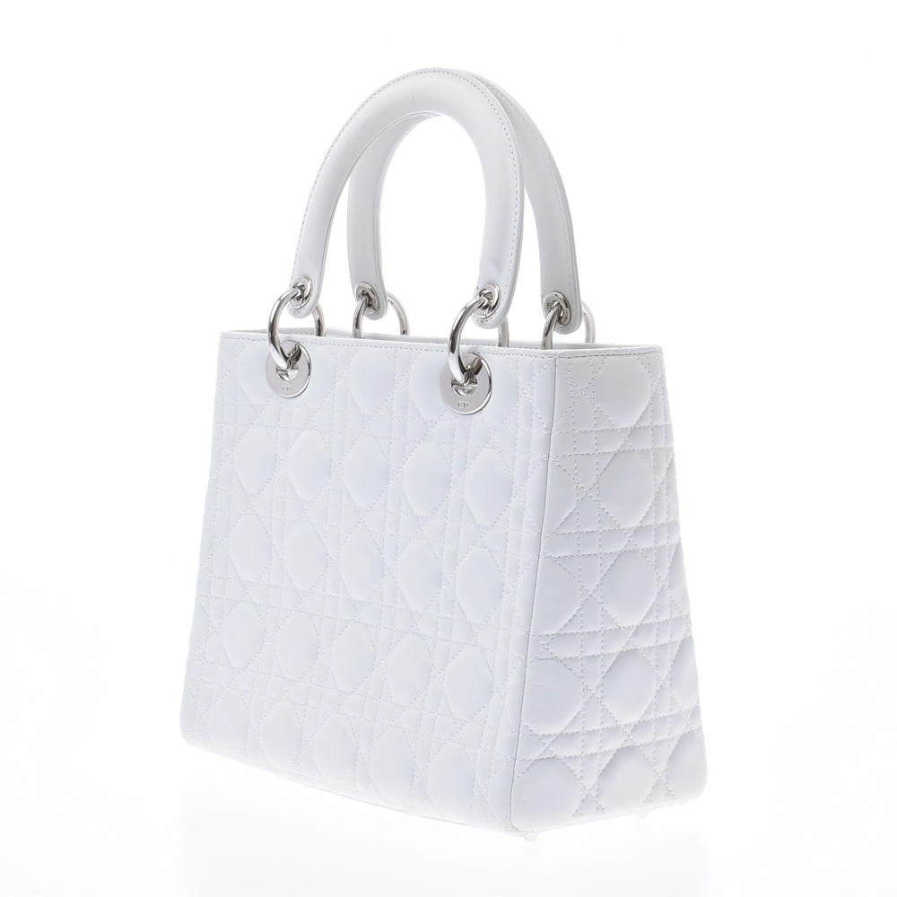 Dior White Cannage  CHRISTIAN Handbag Lady Calfskin Bag